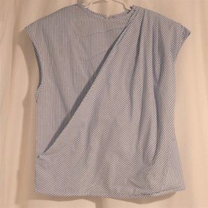 Petite X Small 100% Cotton Cap Sleeve Padded Shoulder Crew Neck Wrap Top Ruched